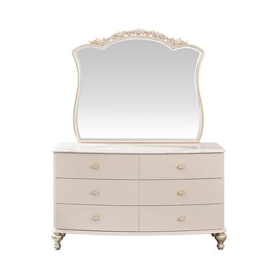 Jasmine Dressing Table With Mirror + Stool   - Light Beige