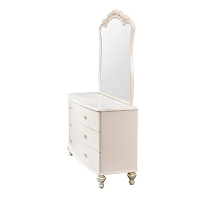 Jasmine Dressing Table With Mirror + Stool   - Light Beige