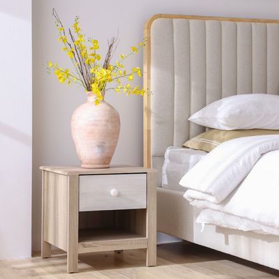 Kelly 1 Drawer Nightstand-White Ash+Sonoma Oak