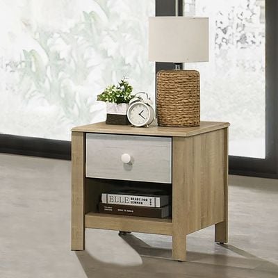 Kelly 1 Drawer Nightstand-White Ash+Sonoma Oak