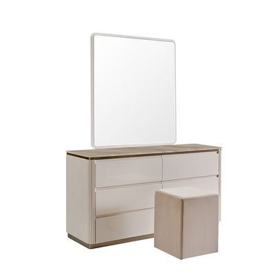 Ashton Dresser With Mirror And Stool - Beige/Brushed Gold