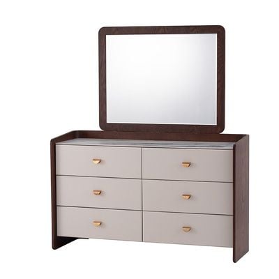 Alhamra Dresser With Mirror & Stool - D.Brown/White/Green