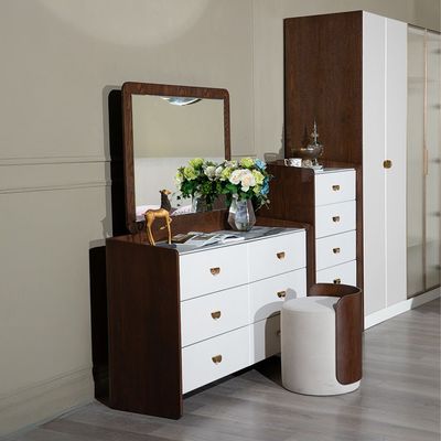 Alhamra Dresser With Mirror & Stool - D.Brown/White/Green