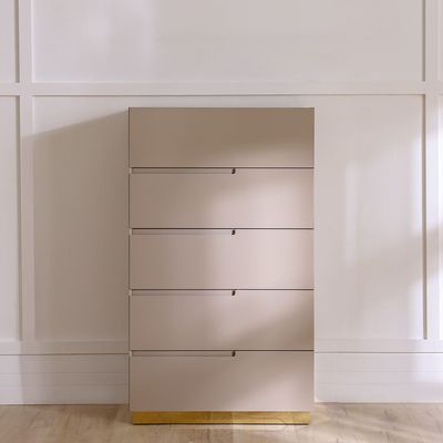 Allayal 5 Drawer Chest Cabinet - White/Beige/Gold