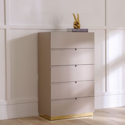 Allayal 5 Drawer Chest Cabinet - White/Beige/Gold