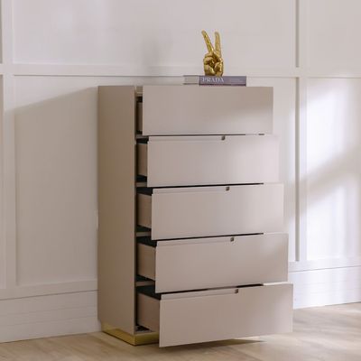 Allayal 5 Drawer Chest Cabinet - White/Beige/Gold