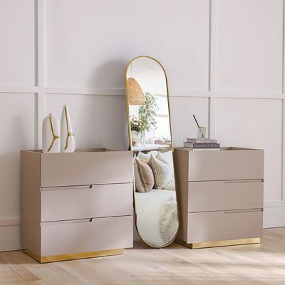 Allayal Dresser With Mirror & Stool - White/Beige/Gold