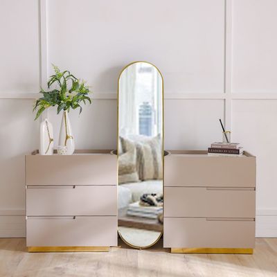Allayal Dresser With Mirror & Stool - White/Beige/Gold