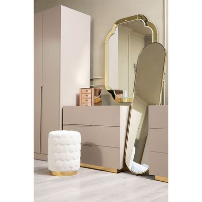 Allayal Dresser With Mirror & Stool - White/Beige/Gold