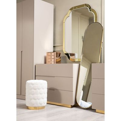 Allayal Dresser With Mirror & Stool - White/Beige/Gold