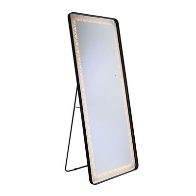 Halen Floor Mirror with Tri-Color LED Lights & Touch Screen Button - Black - With 2-Year Warranty