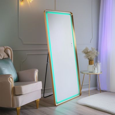 Oakleaf Floor Mirror with RGB LED Lights + Bluetooth Speaker & Touch Screen Button - Gold - With 2-Year Warranty