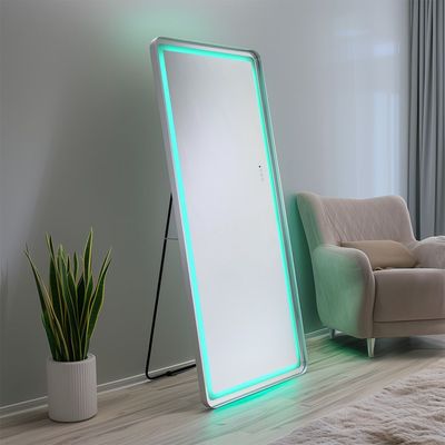 Oakleaf Floor Mirror with RGB LED Lights + Bluetooth Speaker & Touch Screen Button - Silver - With 2-Year Warranty