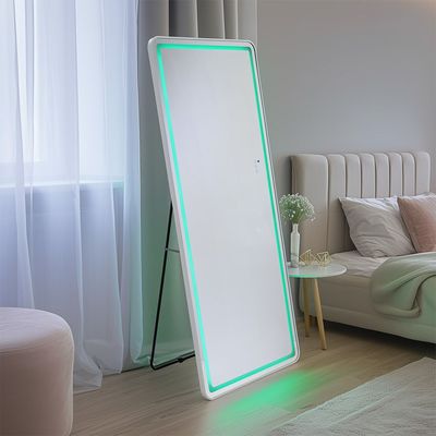 Alric Floor Mirror with Multi-color RGB LED Lights + Bluetooth Speaker & Touch Screen Button - White - With 2-Year Warranty