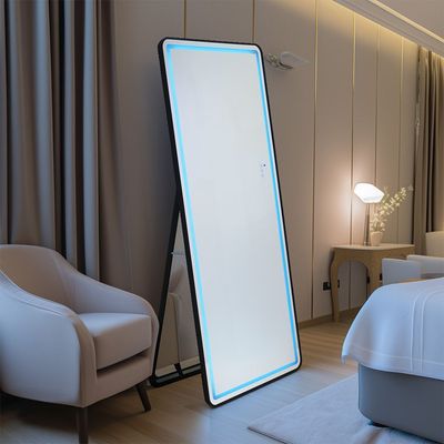 AIric Floor Mirror with Multi-color RGB LED Lights + Bluetooth Speaker & Touch Screen Button - Black - With 2-Year Warranty