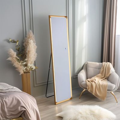 Hensley Floor Mirror with Tri-Color LED Lights & Touch Screen Button - Gold - With 2-Year Warranty