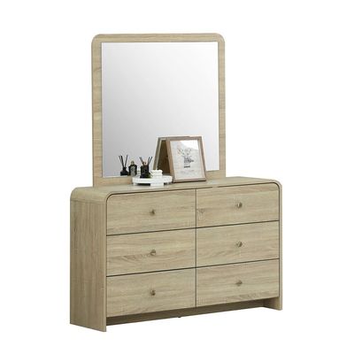 Monro 6 Drawer Dresser with Mirror - Natural Oak