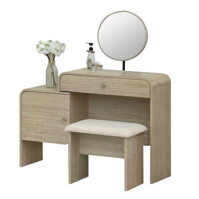 Monro Vanity Dresser with Mirror & Stool - Natural Oak