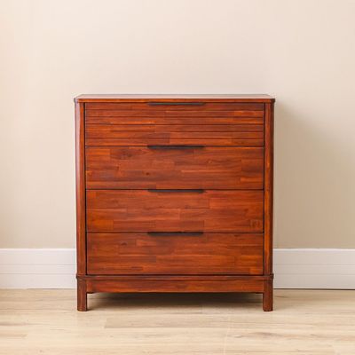 Artisan Solid Wood Chest Of 4Drawers-Maroon Oak
