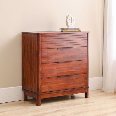 Artisan Solid Wood Chest Of 4Drawers-Maroon Oak