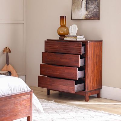 Artisan Solid Wood Chest Of 4Drawers-Maroon Oak