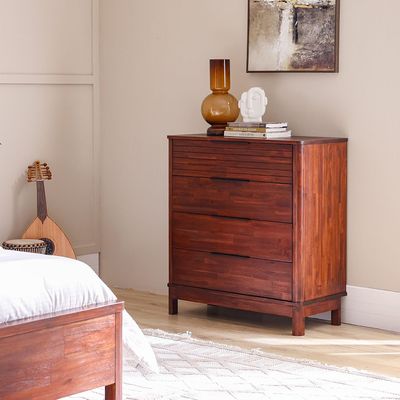 Artisan Solid Wood Chest Of 4Drawers-Maroon Oak
