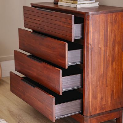 Artisan Solid Wood Chest Of 4Drawers-Maroon Oak