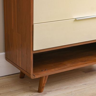 Driftwood Solid Wood Chest Of 4Drawers+Open Shelves-Brown & Cream