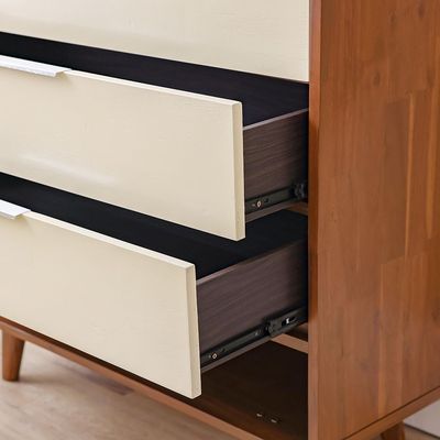 Driftwood Solid Wood Chest Of 4Drawers+Open Shelves-Brown & Cream