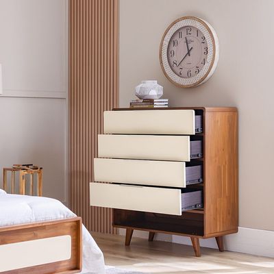 Driftwood Solid Wood Chest Of 4Drawers+Open Shelves-Brown & Cream