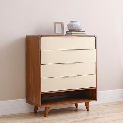 Driftwood Solid Wood Chest Of 4Drawers+Open Shelves-Brown & Cream