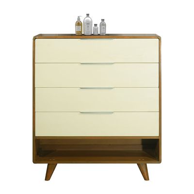 Driftwood Solid Wood Chest Of 4Drawers+Open Shelves-Brown & Cream