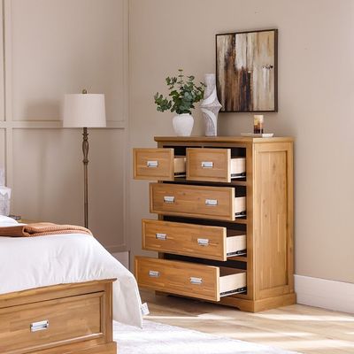 Canterbury Solid Wood Chest Of 5Drawers-Brown & Grey