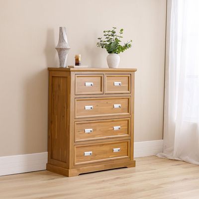 Canterbury Solid Wood Chest Of 5Drawers-Brown & Grey