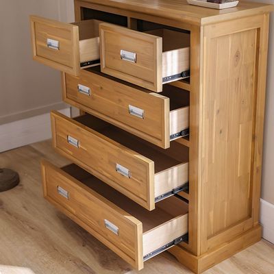 Canterbury Solid Wood Chest Of 5Drawers-Brown & Grey