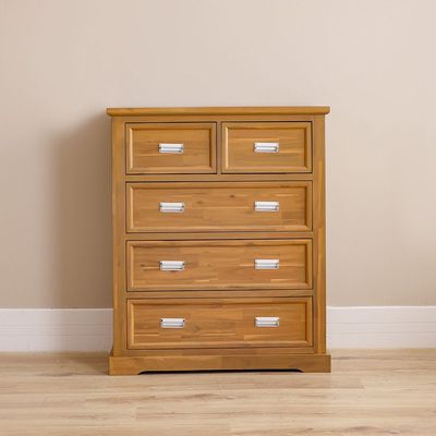 Canterbury Solid Wood Chest Of 5Drawers-Brown & Grey