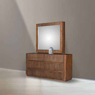 Zenia 6 Drawer Solidwood Dresser & Sliding Mirror w/storage - Dark Brown