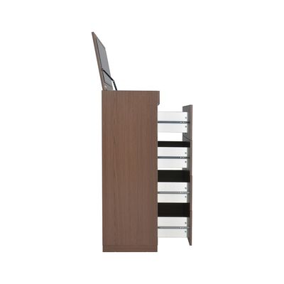 Ronin Chest of 4 Drawers with Top Open Mirror & Jewelry Storage - Walnut/Bronze - With 2-Year Warranty 