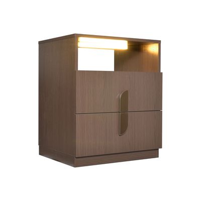 Ronin Night Stand with Wireless Charger and LED Light - Walnut/Bronze - With 2-Year Warranty
