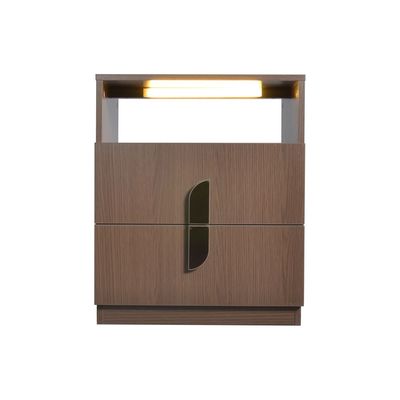 Ronin Night Stand with Wireless Charger and LED Light - Walnut/Bronze - With 2-Year Warranty