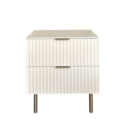 Orion 2 Drawer Night Stand - Beige/Brushed Gold