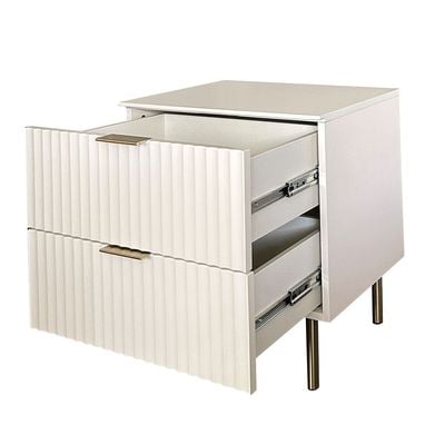 Orion 2 Drawer Night Stand - Beige/Brushed Gold