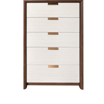 Terakkai Chest Of 5 Drawers - Walnut/Beige/Bronze