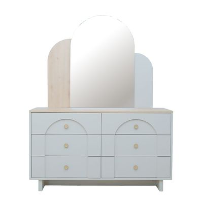 Reena 6 Drawer Dresser With Mirror -Dark Biege/Natural