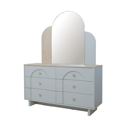 Reena 6 Drawer Dresser With Mirror -Dark Biege/Natural