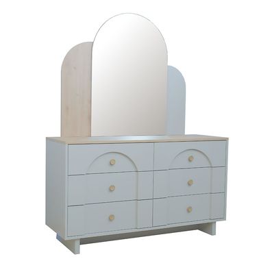 Reena 6 Drawer Dresser With Mirror -Dark Biege/Natural