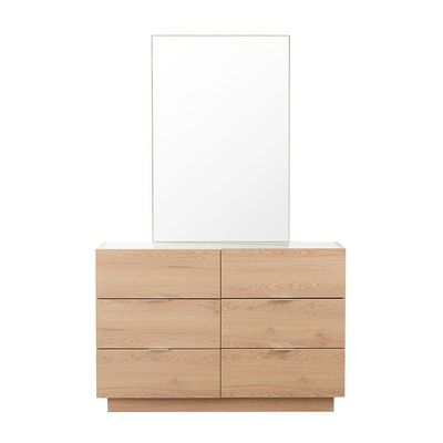 Float 6 Drawers Dresser With Glass Top & Mirror-Natural Oak