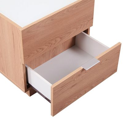 Float 2Drawers Night Stand W/Glass Top-Natural Oak