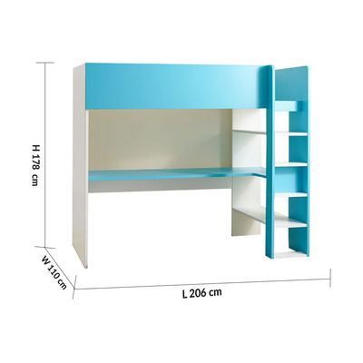 Kate High Sleeper 90X200 Kids Bunk Bed - White / Blue