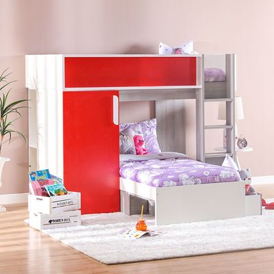 Gaela Kids L 190 x W 90 Bunk Bed - White / Red / Oak